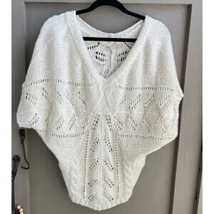 GB Women's Drop Shoulder Bat Wing Cream Sequin Knit Short Sleeve Sweater-L